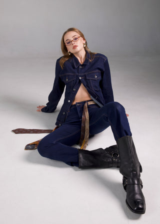 Jack Russel - Women Jeans - Klassik JF-122/BL Cropped Boot-Cut Meduim Blue Mid Waisted