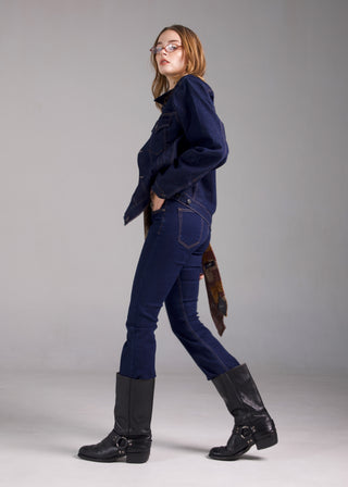 Jack Russel - Women Jeans - Klassik JF-122/BL Cropped Boot-Cut Meduim Blue Mid Waisted