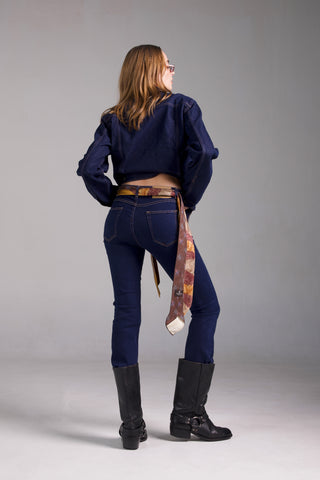 Jack Russel - Women Jeans - Klassik JF-122/BL Cropped Boot-Cut Meduim Blue Mid Waisted