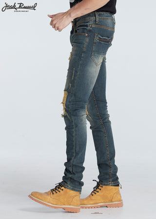 JACK RUSSEL กางเกงยีนส์ผู้ชาย ทรงเดฟธรรมดา Skinny-fit รุ่น J-518 สี THE ORIGINAL MIDNIGHT BLUE DESTROYกางเกงยีนส์แจ็ครัส Jack Russel Jeans