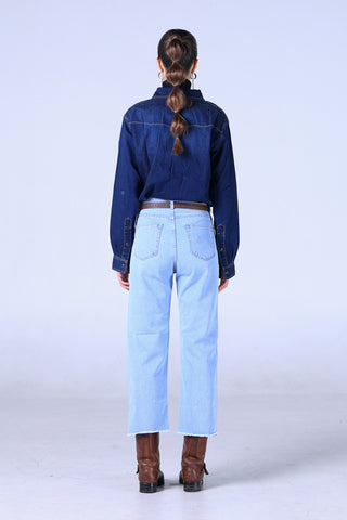 Jack Russel - Women Jeans - Handwerk JF-110/OM Wide Leg Ocean Blue High Waisted