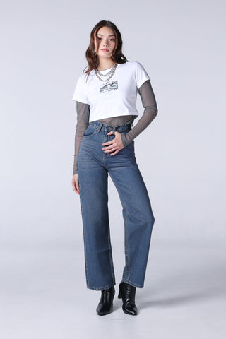 JACK RUSSEL กางเกงยีนส์ผู้หญิง ทรงกระบอก เอวสูง รุ่น JF-115/DB สี DARK BLUE แจ็ครัสเซล Jack Russel Jeans