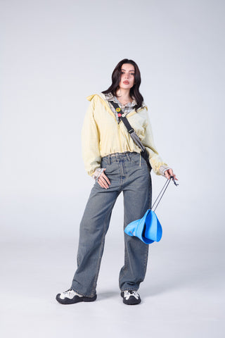 แจ็ค รัสเซล - กางเกงยีนส์ผู้หญิง - Klassik JF-115/DB ทรงขากว้าง สีน้ำเงินเข้ม เอวสูง