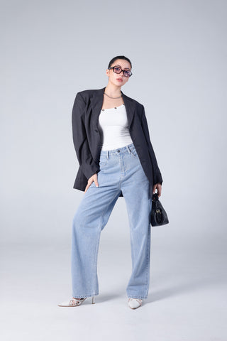 แจ็ค รัสเซล - กางเกงยีนส์ผู้หญิง - Klassik JF-115/LB ทรงกระบอกตรง สีฟ้าอ่อน เอวสูง