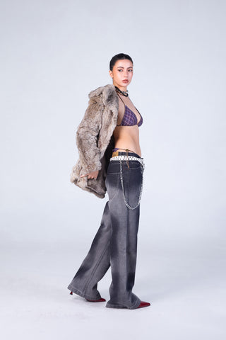 Jack Russel - Women Jeans - Klassik JF-177/BK Baggy Wide Leg Low Dark Black