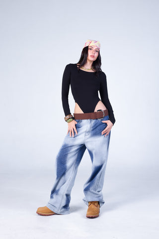 Jack Russel - Women Jeans - Klassik JF-177/DB Baggy Wide Leg Low Dark Blue
