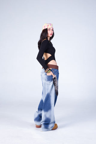 Jack Russel - Women Jeans - Klassik JF-177/DB Baggy Wide Leg Low Dark Blue