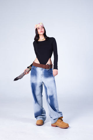 Jack Russel - Women Jeans - Klassik JF-177/DB Baggy Wide Leg Low Dark Blue