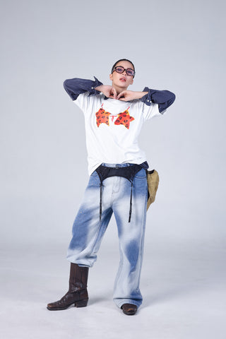 Jack Russel - Women Jeans - Klassik JF-177/LB Baggy Wide Leg Low Dark Light Blue