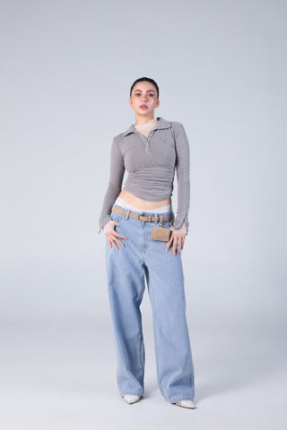 Jack Russel - Women Jeans กางเกงยีนส์ผู้หญิงทรงขาบาน - Klassik JF-399 Baggy Wide Leg Low Rise Blue