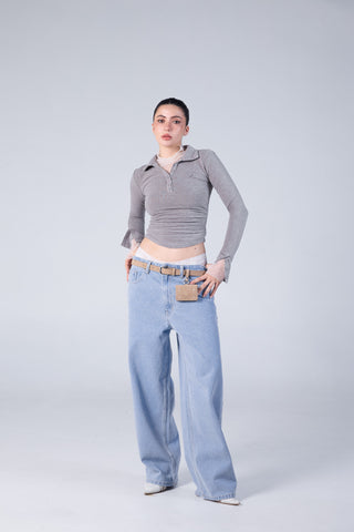 Jack Russel - Women Jeans - Klassik JF-399 Baggy Wide Leg Low Rise Blue
