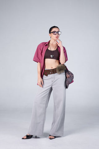 Jack Russel - Women Jeans - Handwerk JF-671/GY Baggy Wide Leg Low Grey