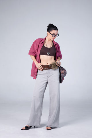 Jack Russel - Women Jeans - Handwerk JF-671/GY Baggy Wide Leg Low Grey