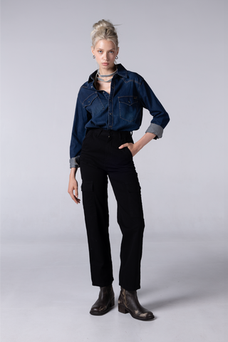 JACK RUSSEL WOMEN REGULAR CARGO HIGH RISE รุ่น JF-CG/BK Jack Russel Jeans