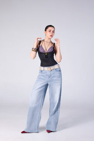 Jack Russel - Women Jeans - Handwerk JF-RONN/BL Baggy Wide Leg Low Blue