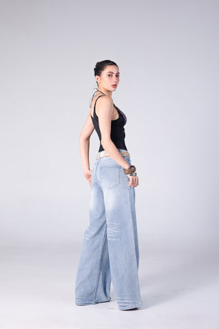 Jack Russel - Women Jeans - Handwerk JF-RONN/BL Baggy Wide Leg Low Blue