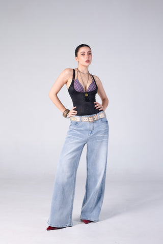 Jack Russel - Women Jeans - Handwerk JF-RONN/BL Baggy Wide Leg Low Blue
