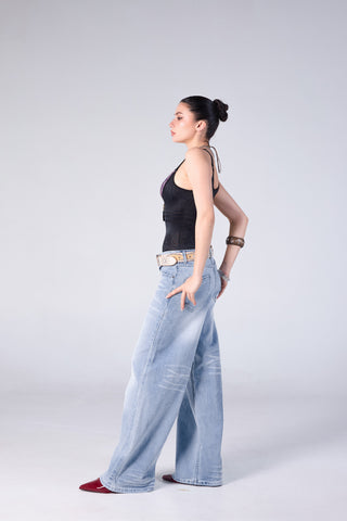 Jack Russel - Women Jeans - Handwerk JF-RONN/BL Baggy Wide Leg Low Blue
