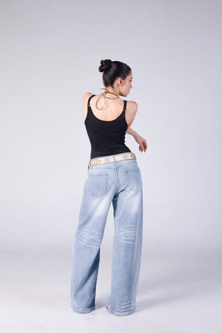Jack Russel - Women Jeans - Handwerk JF-RONN/BL Baggy Wide Leg Low Blue