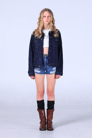 Jack Russel - Women Shorts Jeans - Handwerk JF-SH/DB Dark Blue Mid Waisted