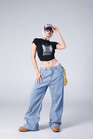 Jack Russel - Women Jeans - Handwerk JF-STRIPE Baggy Wide Leg Low Soft Horizon