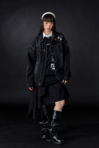 Jack Russel X Junji Ito - Unisex Jackets - Meisterwerk JK-BLOON/BK Terumi Floating Head Oversize Black Jacket