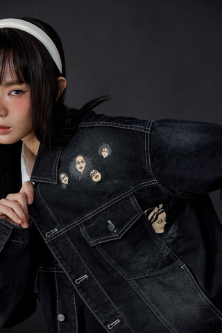 Jack Russel X Junji Ito - Unisex Jackets - Meisterwerk JK-BLOON/BK Terumi Floating Head Oversize Black Jacket
