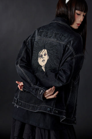 Jack Russel X Junji Ito - Unisex Jackets - Meisterwerk JK-BLOON/BK Terumi Floating Head Oversize Black Jacket