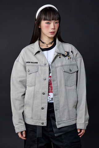 Jack Russel X Junji Ito - Unisex Jackets - Meisterwerk JK-BLOON/GY Terumi Floating Head Oversize Ash Grey Jacket