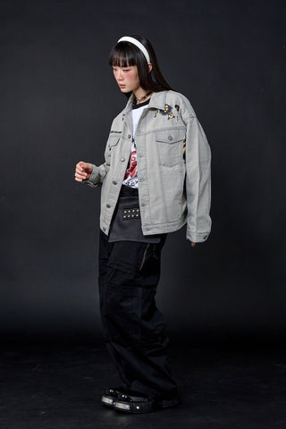 Jack Russel X Junji Ito - Unisex Jackets - Meisterwerk JK-BLOON/GY Terumi Floating Head Oversize Ash Grey Jacket