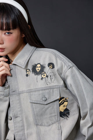 Jack Russel X Junji Ito - Unisex Jackets - Meisterwerk JK-BLOON/GY Terumi Floating Head Oversize Ash Grey Jacket