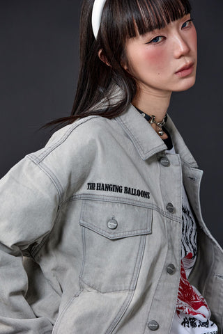 Jack Russel X Junji Ito - Unisex Jackets - Meisterwerk JK-BLOON/GY Terumi Floating Head Oversize Ash Grey Jacket