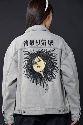 Jack Russel X Junji Ito - Unisex Jackets - Meisterwerk JK-BLOON/GY Terumi Floating Head Oversize Ash Grey Jacket