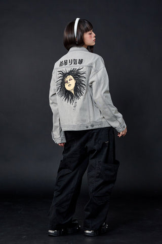 Jack Russel X Junji Ito - Unisex Jackets - Meisterwerk JK-BLOON/GY Terumi Floating Head Oversize Ash Grey Jacket