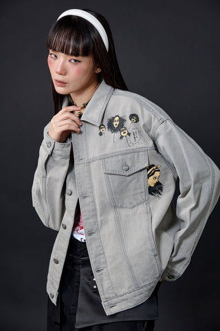 Jack Russel X Junji Ito - Unisex Jackets - Meisterwerk JK-BLOON/GY Terumi Floating Head Oversize Ash Grey Jacket