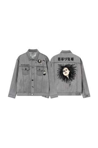 Jack Russel X Junji Ito - Unisex Jackets - Meisterwerk JK-BLOON/GY Terumi Floating Head Oversize Ash Grey Jacket