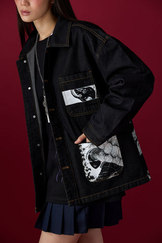 Jack Russel X Junji Ito - Unisex Jackets - Meisterwerk JK-GYO Oversize Midnight Blue Jacket