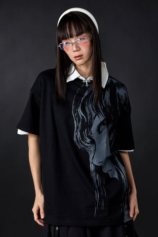 Jack Russel X Junji Ito - Unisex T-Shirts - Handwerk TJ-JUNJI2 Oversized Drop Shoulder Black