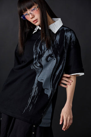 Jack Russel X Junji Ito - Unisex T-Shirts - Handwerk TJ-JUNJI2 Oversized Drop Shoulder Black