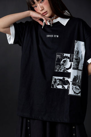 Jack Russel  X Junji Ito - Unisex T-Shirts - Handwerk  TJ-JUNJI4 Oversized Drop Shoulder Black