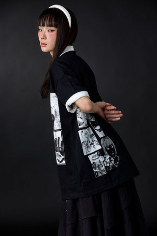 Jack Russel  X Junji Ito - Unisex T-Shirts - Handwerk  TJ-JUNJI4 Oversized Drop Shoulder Black