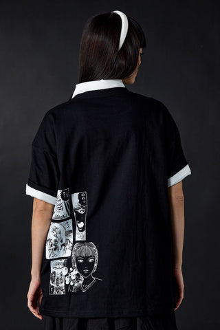 Jack Russel  X Junji Ito - Unisex T-Shirts - Handwerk  TJ-JUNJI4 Oversized Drop Shoulder Black