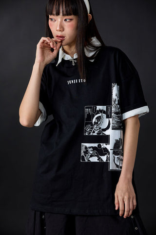 Jack Russel  X Junji Ito - Unisex T-Shirts - Handwerk  TJ-JUNJI4 Oversized Drop Shoulder Black