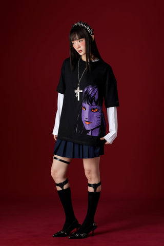 Jack Russel X Junji Ito - Unisex T-Shirts - Handwerk  TJ-JUNJI7 Oversized Drop Shoulder Black