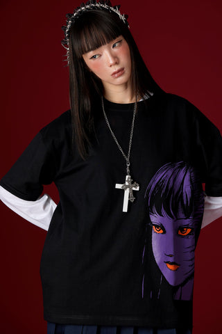 Jack Russel X Junji Ito - Unisex T-Shirts - Handwerk  TJ-JUNJI7 Oversized Drop Shoulder Black