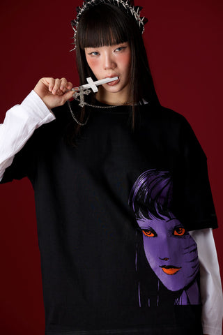 Jack Russel X Junji Ito - Unisex T-Shirts - Handwerk  TJ-JUNJI7 Oversized Drop Shoulder Black