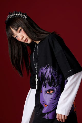 Jack Russel X Junji Ito - Unisex T-Shirts - Handwerk  TJ-JUNJI7 Oversized Drop Shoulder Black