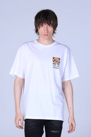 Jack Russel - เสื้อยืดผู้ชาย - Klassik TJ-OZ13/WH โอเวอร์ไซส์ ลายแบดเท็ด สีขาว