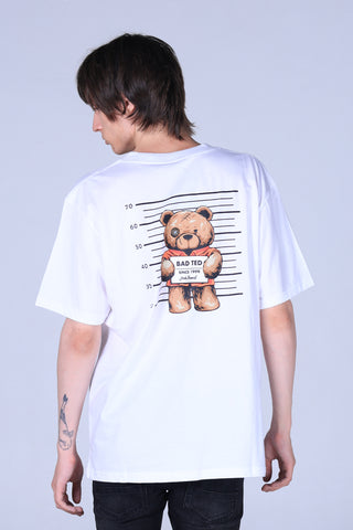 Jack Russel - เสื้อยืดผู้ชาย - Klassik TJ-OZ13/WH โอเวอร์ไซส์ ลายแบดเท็ด สีขาว