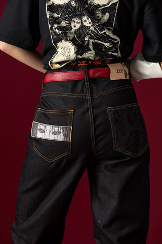 Jack Russel X Junji Ito - Unisex Jeans - Meisterwerk J-TOMIE Baggy Low Rise Wide Leg